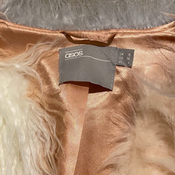 ASOS Patched Faux Fur Coat Size 4 BURNING MAN - Picture 3 of 4